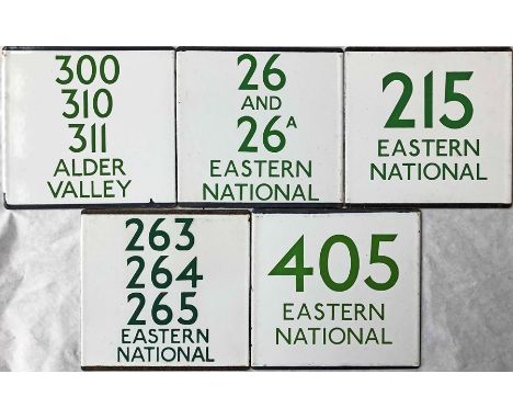 Selection (5) of London Transport bus stop enamel E-PLATES for other operators comprising Alder Valley 300/310/311 and Easter
