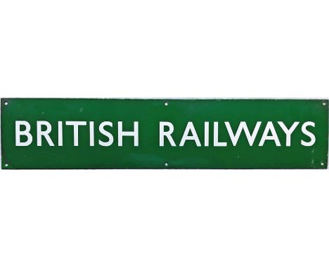 British Railways (Southern Region) poster/timetable board enamel HEADER PLATE 'British Railways'. Measures 26.75" x 5.75" (68