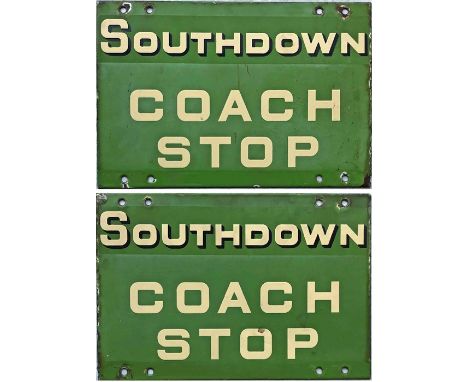 1950s/60s Southdown Motor Services enamel COACH STOP FLAG 'Southdown Coach Stop'. A double-sided sign measuring 13" x 9" (33c
