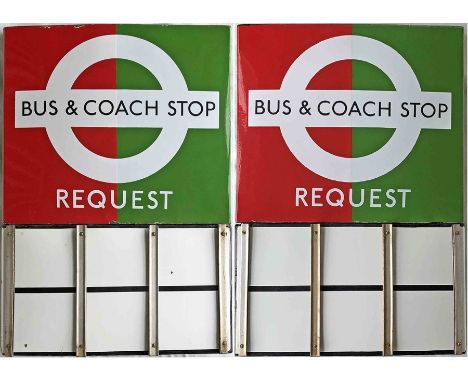 London Transport enamel BUS &amp; COACH STOP FLAG (Request) A 1950s/60s 'bullseye'-style, E6-size, double-sided 'boat'-type f