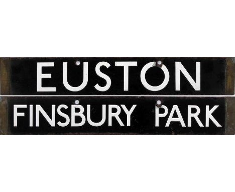 London Underground 1938-Tube Stock enamel CAB DESTINATION PLATE for Euston / Finsbury Park on the Northern/Northern City Line