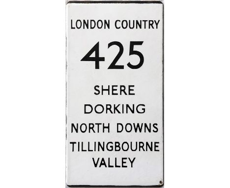 London Country bus stop, double-vertical enamel E-PLATE for route 425 destinated Shere, Dorking and lettered for 3 operators: