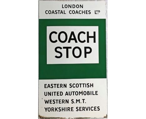 London Coastal Coaches Ltd 1930s-50s enamel COACH STOP FLAG as fitted by London Transport to stops in the London area used by