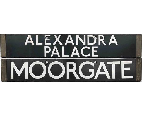 London Underground 1938-Tube Stock enamel CAB DESTINATION PLATE for Alexandra Palace / Moorgate on the Northern Line. The Ale