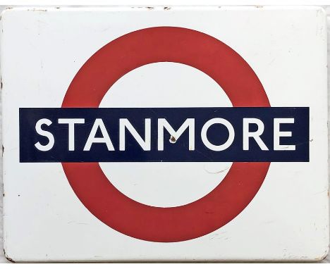 London Underground 1950s/60s enamel bullseye PLATFORM SIGN from Stanmore station, then the northern terminus of the Bakerloo 