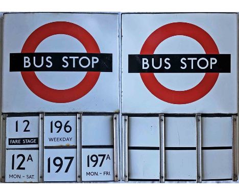 London Transport enamel BUS &amp; STOP FLAG (Request) A 1950s/60s 'bullseye'-style, E6-size, double-sided 'boat'-type flag co