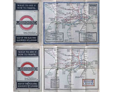 Pair of 1920s London Underground MAPS OF THE ELECTRIC RAILWAYS OF LONDON "What to See and How to Travel", both designed by Ma