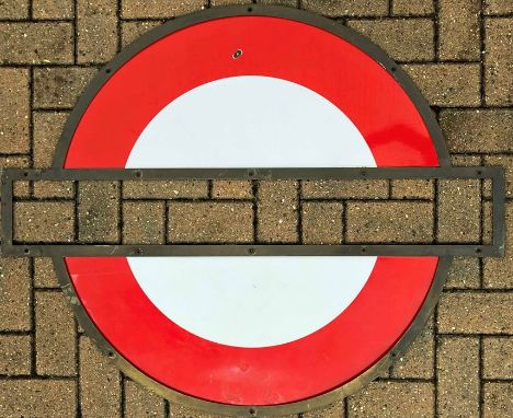 London Underground BRASS FRAME + 2 matching enamel 'HALF-MOONS' for a platform roundel sign. The bar of the frame measures 44