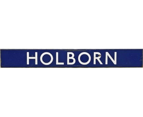 London Underground enamel PLATFORM SIGN from Holborn Station on the Central &amp; Piccadilly lines. The name-bar from a round