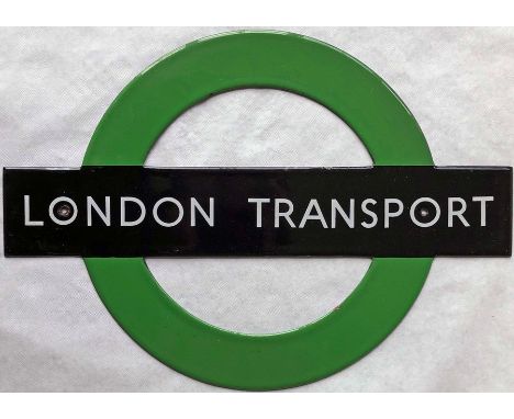 1950s/60s London Transport small, enamel BULLSEYE PLATE 'London Transport' as fitted to the sides of wooden bus shelters. Thi
