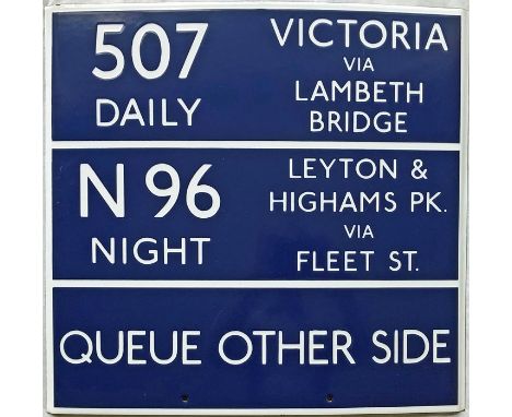 London Transport bus stop enamel Q-PLATE for Red Arrow route 507 and Night Route N96 with respective destinations. A most unu