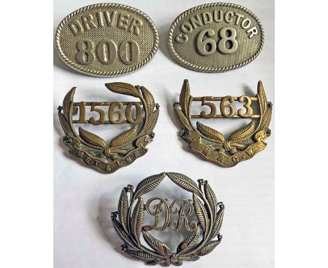 Assortment (5) of early London underground railways CAP BADGES comprising a pair for Driver and Conductor, numbered, thought 