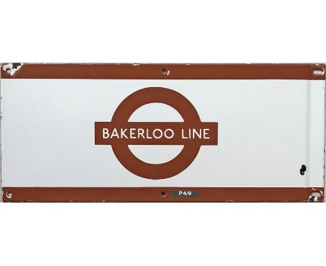 1960s/70s London Underground enamel PLATFORM FRIEZE PLATE for the Bakerloo Line with the line name on the bar of a traditiona