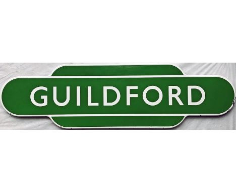 British Railways (Southern Region) enamel PLATFORM TOTEM SIGN  from Guildford station on the former L&amp;SWR line from Londo