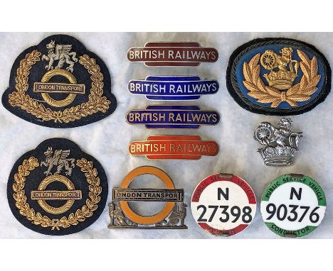 Assortment (11) of Railway &amp; London Underground UNIFORM BADGES comprising 4 x 'British Railways' totem enamel-on-brass ca