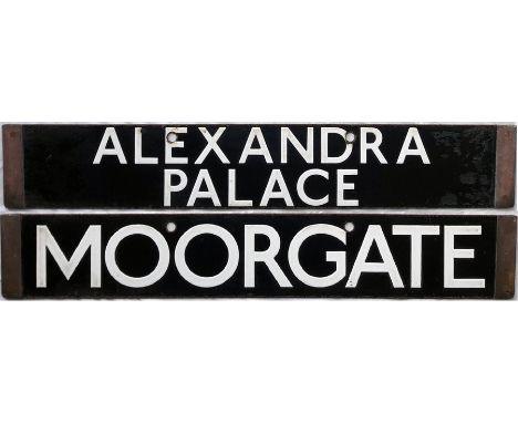 London Underground 1938-Tube Stock enamel CAB DESTINATION PLATE for Alexandra Palace / Moorgate on the Northern Line. The Ale
