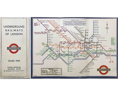 1933 London Underground H C Beck diagrammatic, card POCKET MAP from the first-year series titled 'Underground Railways of Lon