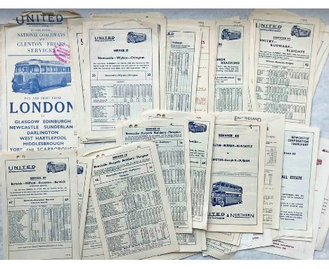 Quantity (74) of 1940s-60s United Automobile Services TIMETABLE LEAFLETS. Mostly in good to very good condition. [74]