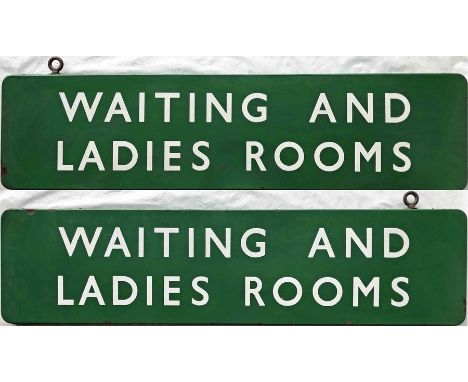 British Railways (Southern Region) enamel PLATFORM SIGN 'Waiting and Ladies Rooms'. A double-sided, fully flanged sign with h