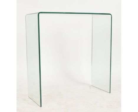 A contemporary British Modern Design high end designer tempered glass console hall table. The table made on a single glass pl