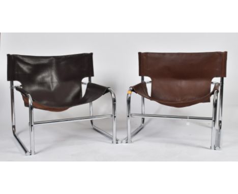 Rodney Kinsman x OMK Design Ltd - Model T1 - A pair of retro mid 20th century circa 1960s leather &amp; chrome director offic