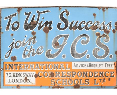 To Win Success - A vintage mid 20th century point of sale advertising enamel sign. The sign having blue and orange ground wit