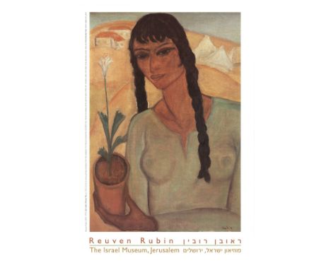 After Reuven Rubin (Israeli, 1893-1974) - Girl with Flower Pot - an offset lithograph exhibition poster. Advertising the exhi