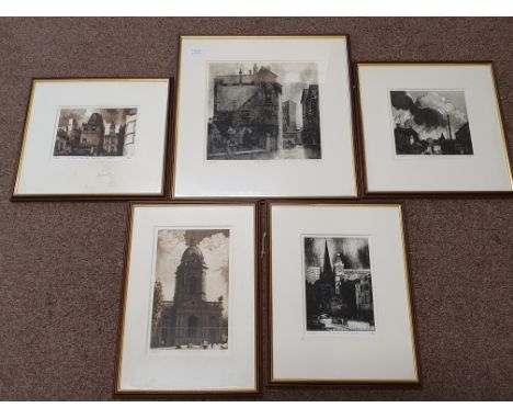 Five limited edition etchings of Birmingham by R. Forbes.