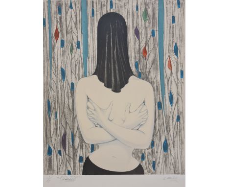 Félix Labisse ‘Surreal Woman with Black Cloth Over Her Head’ limited edition lithograph 105 of 150, signed in pencil twice at