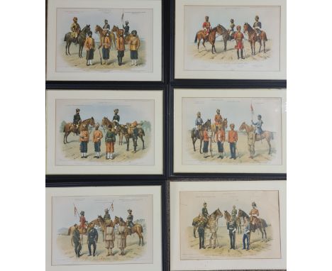 A set of six prints of Indian army by K. Simkin, five framed and one unframed. Approx 38cm.