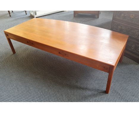 A Large Teak Three Drawer Coffee Table with Arch Back