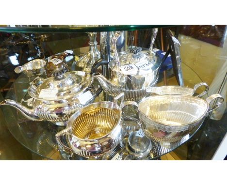SILVER PLATED TEA SERVICE. Elkington silver plated tea service and silver plated sugar and cream set, MH & Co