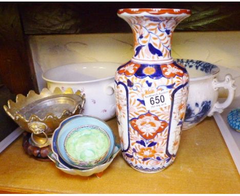 ASSORTED CERAMICS. Shelf of assorted ceramics including Oriental examples