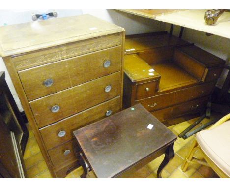 MIXED FURNITURE. Two drawers, dressing table and a piano stool
