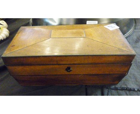 TEA CADDY. Oak sarcophagus tea caddy, 28 x 12 x 14cm