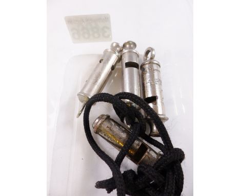POLICE WHISTLES. Four vintage police whistles