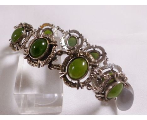 SILVER BRACELET. Sterling silver vintage 1975 green stone bracelet