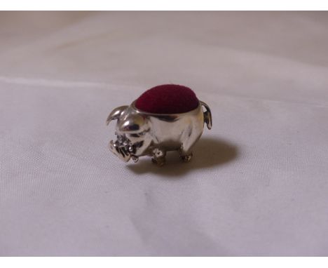 SILVER PIN CUSHION. Stamped silver pig pin cushion 