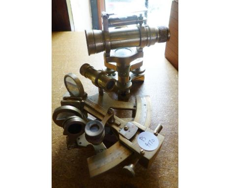 SEXTANT AND TELESCOPE. Vintage brass sextant and brass level telescope