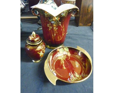 CARLTONWARE ROUGE ROYALE. Two pieces of Carltomware Rouge Royale plus piece of Crown Devon