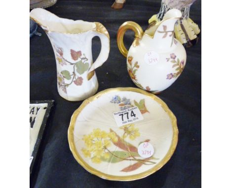 ROYAL WORCESTER CERAMICS. Three Royal Worcester items, two jugs and small plate