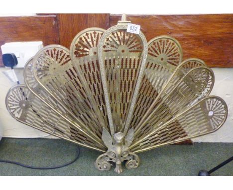 BRASS FIRESCREEN. Brass peacock firescreen