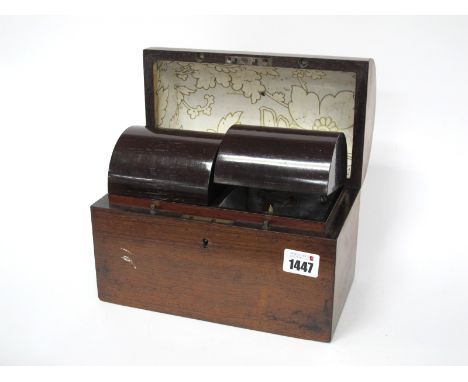 A Mid XIX Century Rosewood Tea Caddy, of domed rectangular form, the interior with two compartments, 23.5cm long.