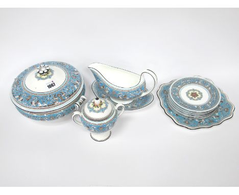 A Wedgwood 'Florentine' Pattern Porcelain Dinner, Tea and Coffee Service, comprising: a vegetable tureen and cover, two open 