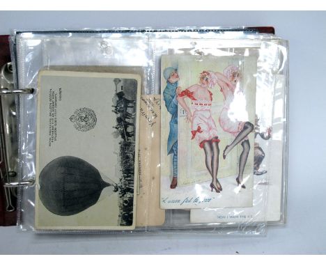 An Album of Early XX Century Picture Postcards, approx 140 of WWI interest to include: three silk, comic, portraits, steam li