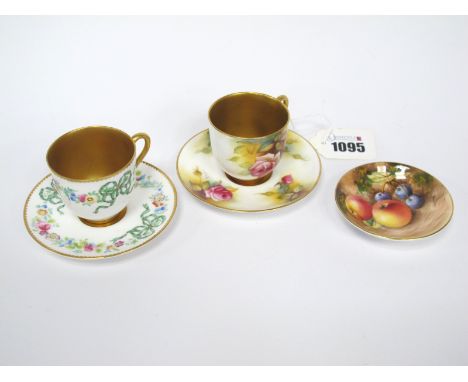 A Modern Royal Worcester Porcelain Small Dish, painted and signed indistinctly with ripening fruit on a mossy woodland bank, 