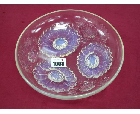 A Lalique Glass 'Vernon' Bowl, in blue opalescence, moulded mark R. Lalique, France, 21cm diameter.