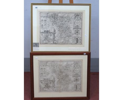JOHN SPEEDE (1552-1629)Two maps of Derbyshire (Darbieshire), with an elaborate cartouche to include Royal Coat of Arms, stree