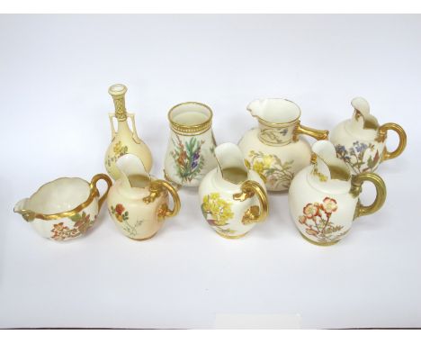 A Selection of Royal Worcester Porcelain Old and Blush Ivory Wares, to include four flat handled jugs, two other jugs, a two-