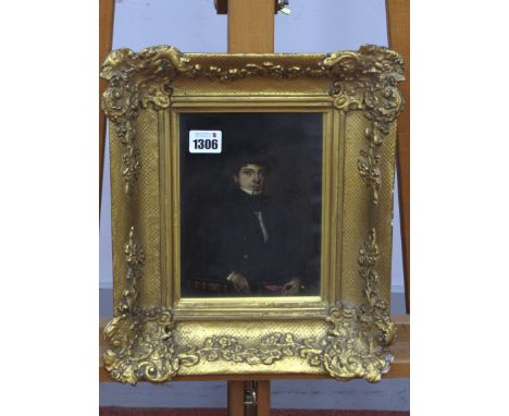 ENGLISH SCHOOL (XIX Century) Portrait of a Young Gentleman Seated, his arm resting on a book, oil on panel, unsigned, 19 x 14